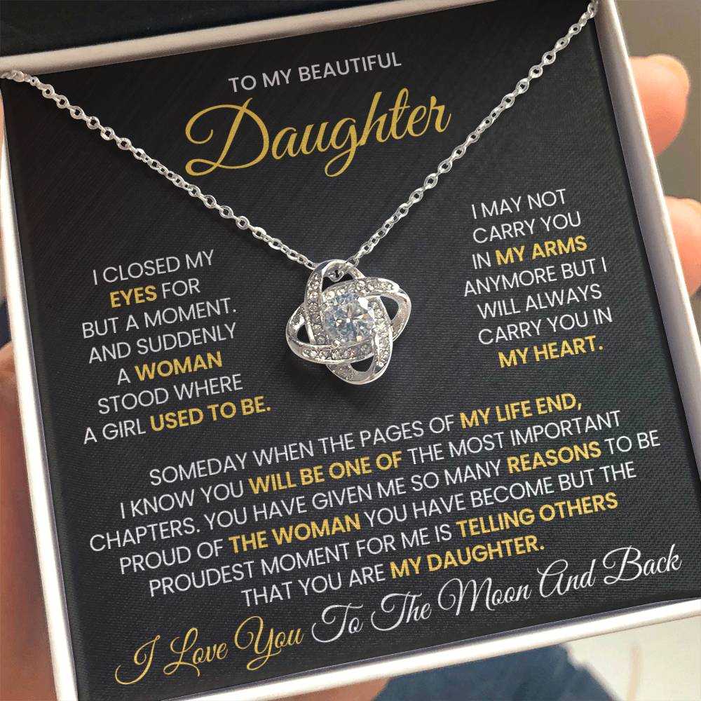 To My Daughter - I love you to the moon and back - Love Knot Necklace Gift for Daughter