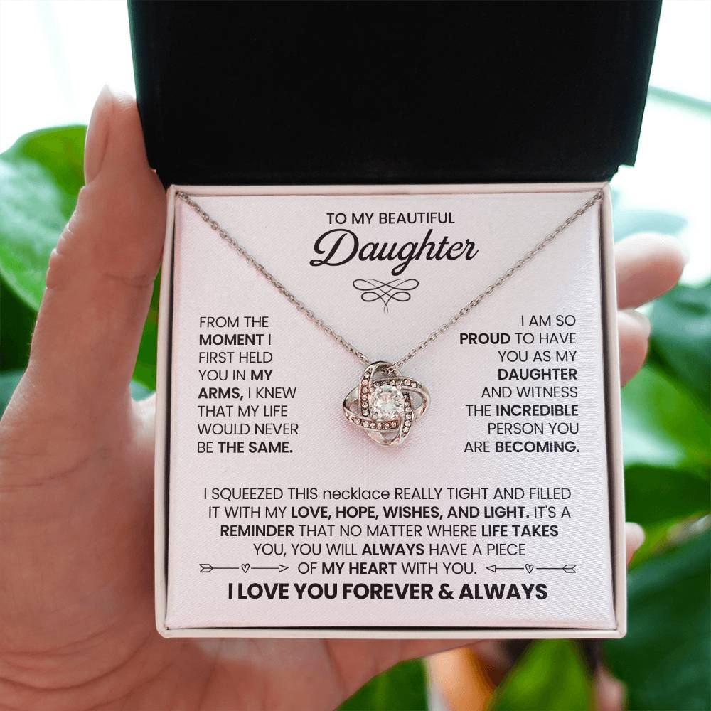 To My Daughter Necklace – Daughter Birthday Graduation Celebration Gift – Love Knot Necklace