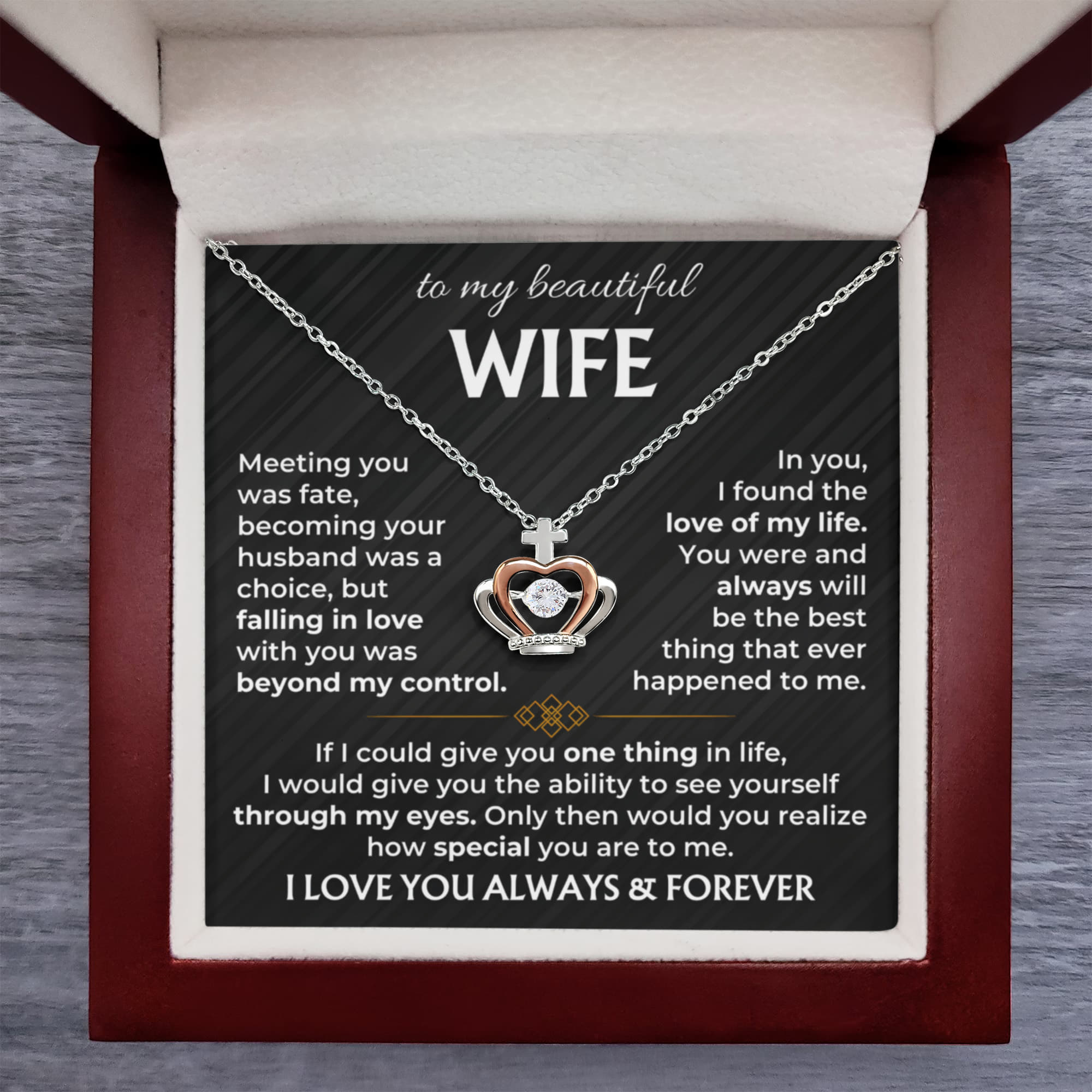 To My Beautiful Wife - Meaningful Jewelry Gift from Husband for Birthday, Valentine’s Day & Anniversary - Crown Pendant Necklace