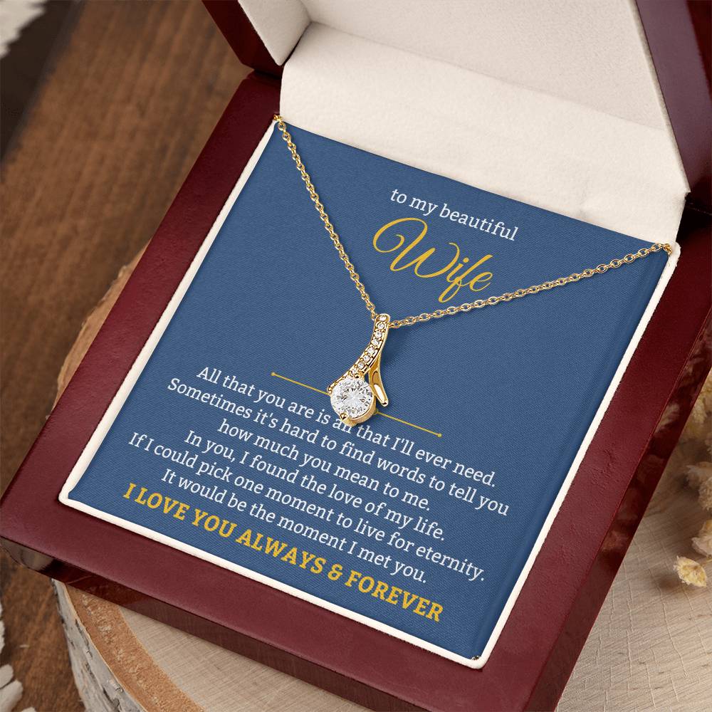 To My Beautiful Wife Necklace - Unforgettable Husband Gift, Emotional Jewelry for Anniversary & Valentine’s Day - Alluring Beauty Necklace