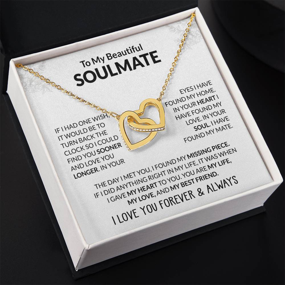 To My Beautiful Soulmate Necklace - Jewelry Gift for Her for Celebrating Romantic Moments - Interlocking Hearts Necklace