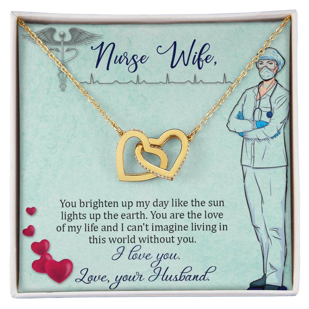 To My Nurse Wife Necklace - Sweet Romantic Jewelry for Wife - Interlocking Hearts Necklace