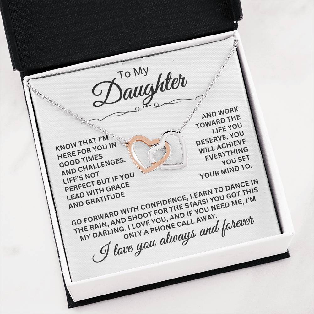 To My Daughter Necklace – Daughter Jewelry for Graduation, Birthday – Interlocking Hearts Necklace