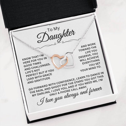 To My Daughter Necklace – Daughter Jewelry for Graduation, Birthday – Interlocking Hearts Necklace