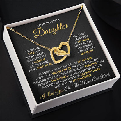 To My Daughter Necklace - I love you to the moon and back - Interlocking Hearts Necklace Gift for Daughter