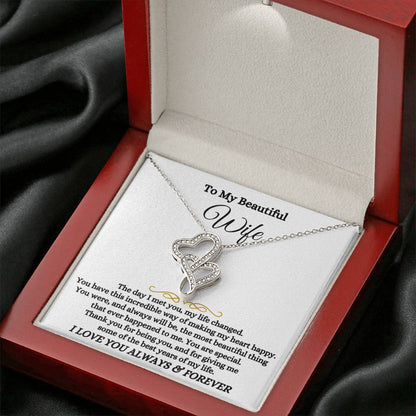 To My Beautiful Wife Necklace - Unforgettable Husband Gift, Emotional Jewelry for Anniversary & Valentine’s Day - Heart-to-heart Pendant Necklace