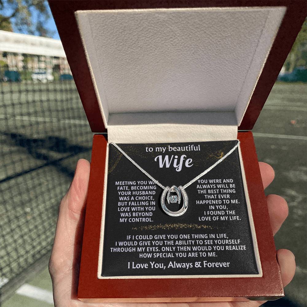 To My Beautiful Wife Necklace - Emotional Jewelry for Wife from Husband to Celebrate Love on Valentine’s Day & Beyond - Lucky In Love Necklace