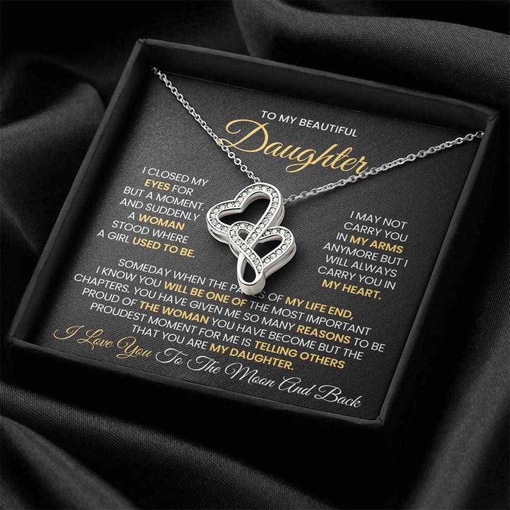 To My Daughter Necklace - I love you always and forever - Heart-to-heart Pendant Necklace