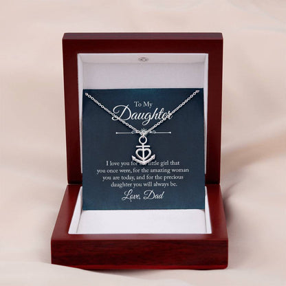 To My Daughter Necklace - Sweetest Daughter Gift from Dad for Birthday Joy & Proud Dad Love - Anchor Pendant Necklace