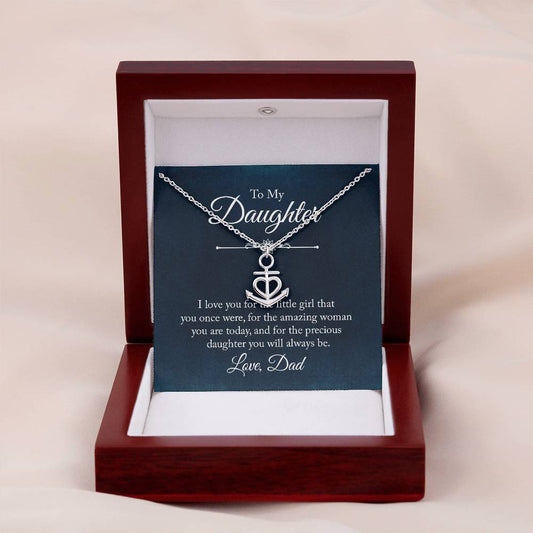 To My Daughter Necklace - Sweetest Daughter Gift from Dad for Birthday Joy & Proud Dad Love - Anchor Pendant Necklace