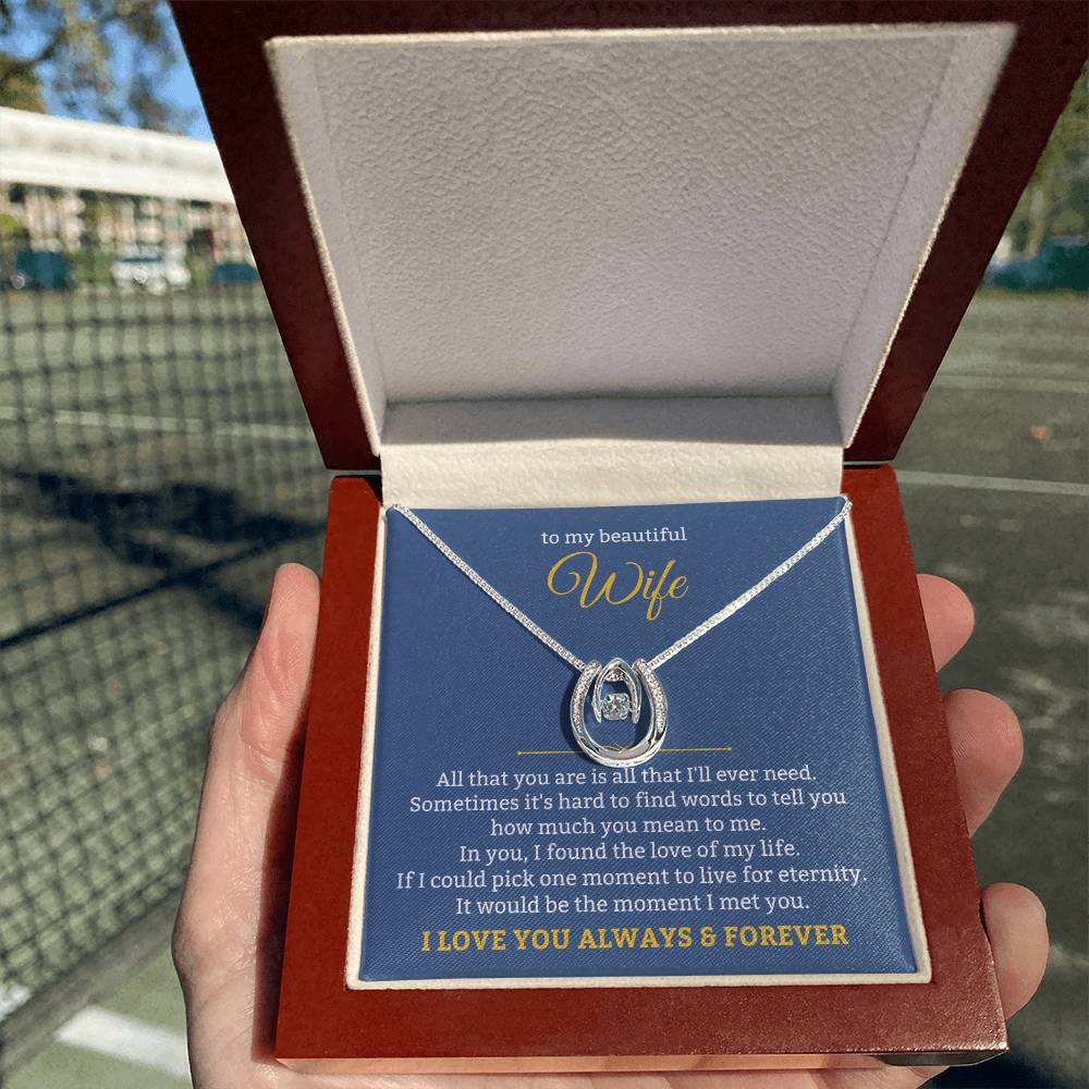 To My Beautiful Wife Necklace - Best Loving Jewelry Gift for Valentine’s Day, Anniversaries & Romantic Surprises - Lucky In Love Necklace