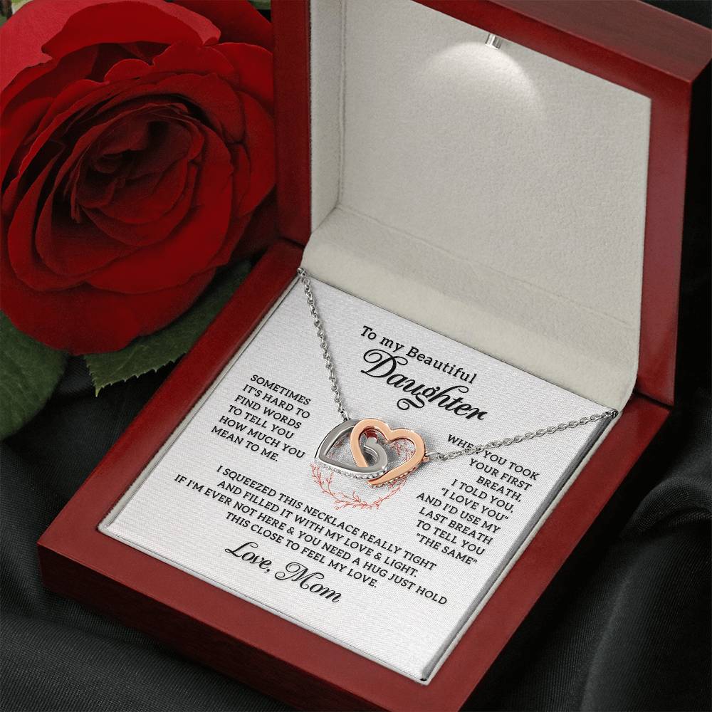 To My Daughter Necklace - Meaningful Daughter Gift from Mom for Forever Love & Support - Interlocking Hearts Necklace
