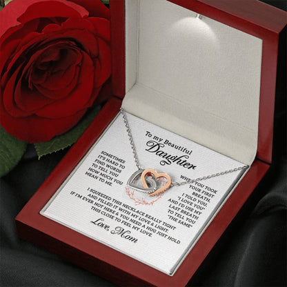 To My Daughter Necklace - Meaningful Daughter Gift from Mom for Forever Love & Support - Interlocking Hearts Necklace