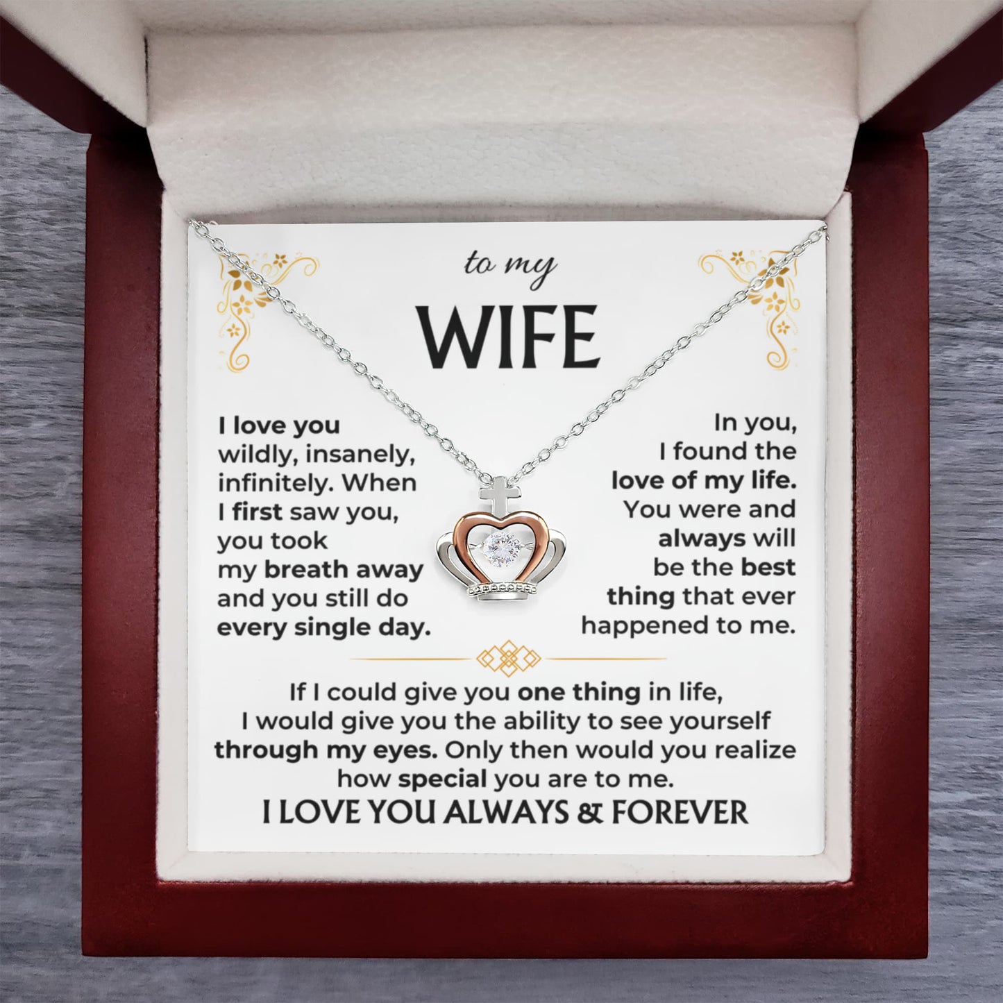 Heartfelt Gift for Wife from Husband - Romantic Jewelry for Special Occasions & Valentine’s Day - Crown Pendant Necklace