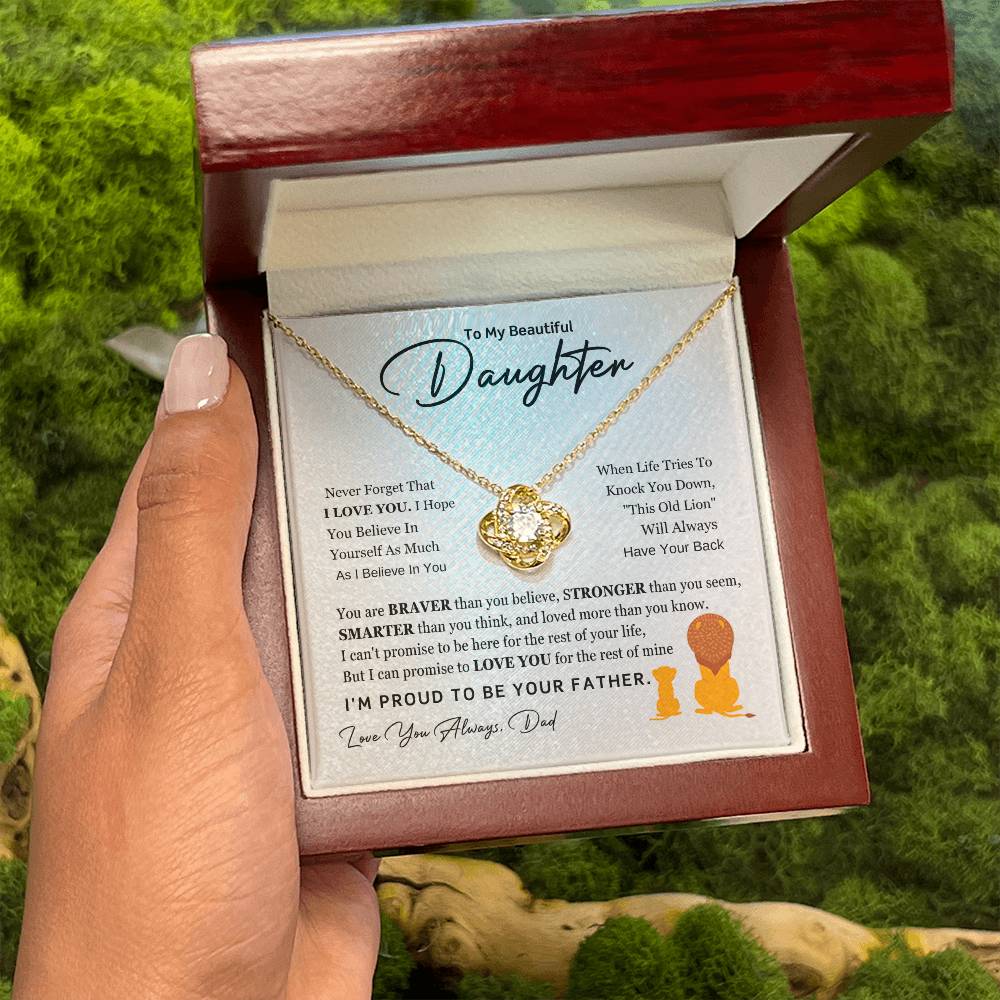 To My Daughter Necklace - Emotional Father to Daughter Jewelry for Birthday, Christmas & Life Happiness - Love Knot Necklace