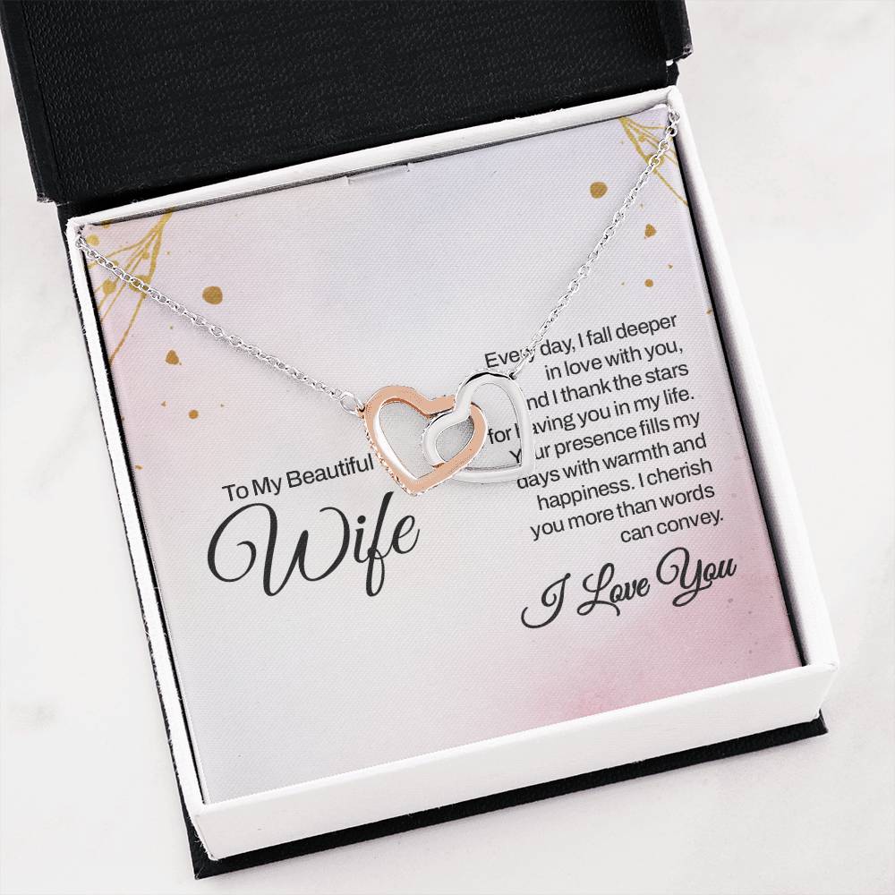 To My Wife Necklace - Heartwarming Gift from Husband for Birthday, Anniversary & Valentine’s Day - Interlocking Hearts Necklace