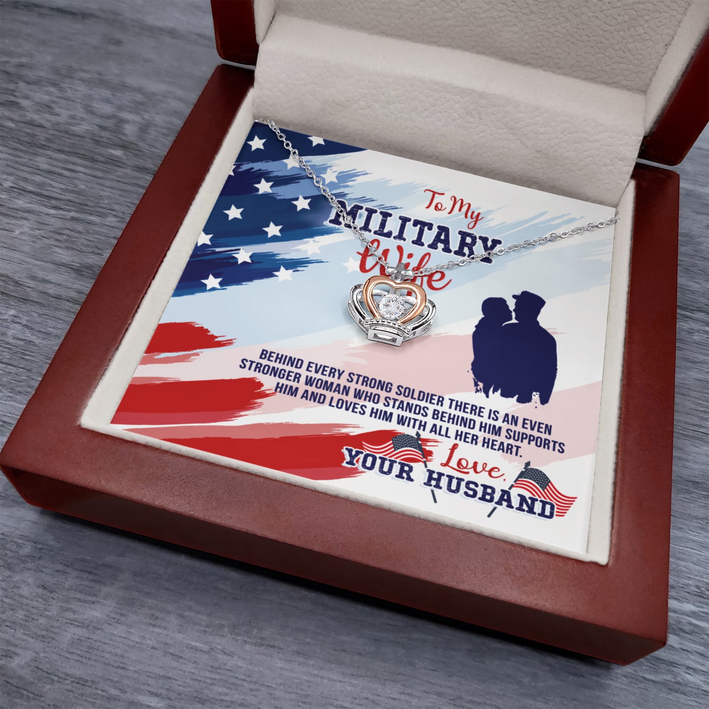 To My Military Wife Necklace - Sweet Romantic Jewelry for Wife - Crown Pendant Necklace