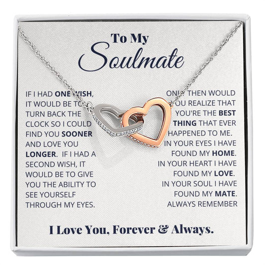To My Soulmate Necklace - Best Gift for Soulmate for Valentine’s Day & Beyond - Interlocking Hearts Necklace