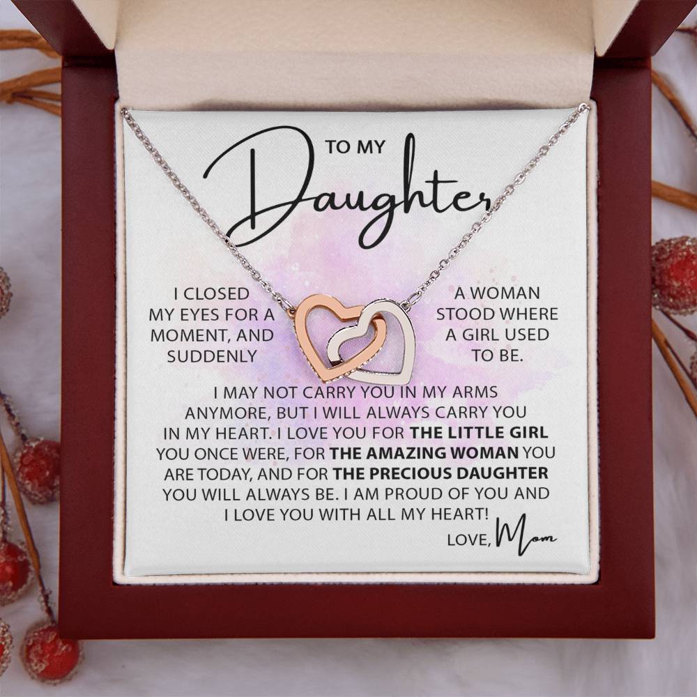 To My Daughter Necklace – Graduation & Christmas Gift from Mom – Interlocking Hearts Necklace