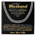 To My Husband Necklace - I am not perfect - Christmas, Birthday & Valentine’s Day Gift from Wife