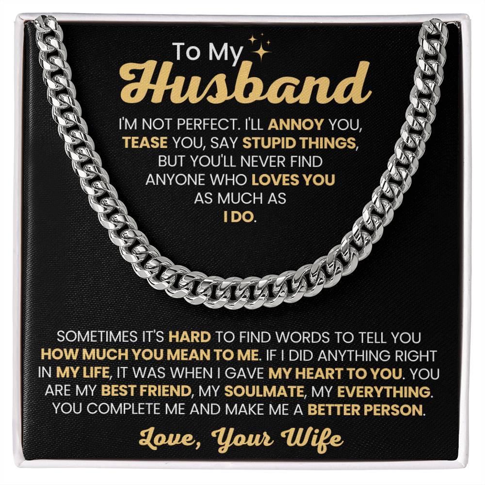 To My Husband Necklace - I am not perfect - Christmas, Birthday & Valentine’s Day Gift from Wife
