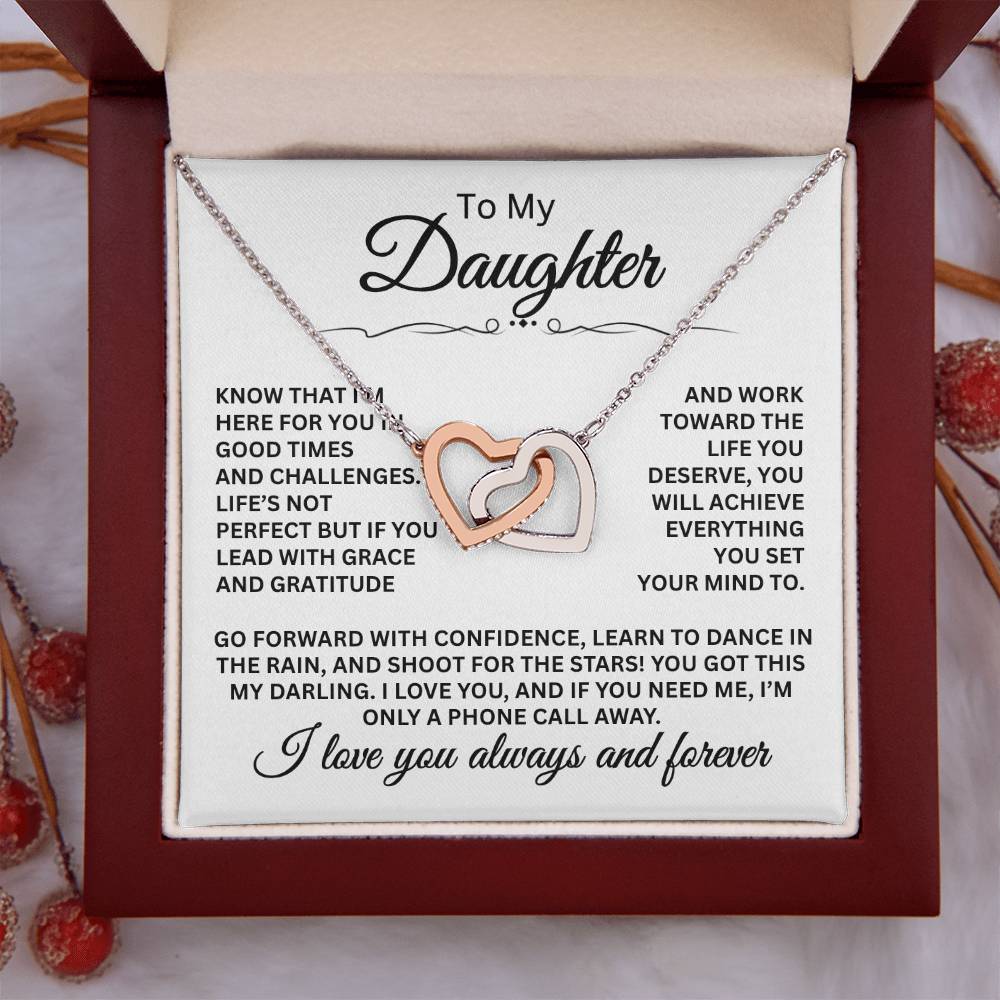 To My Daughter Necklace – Daughter Jewelry for Graduation, Birthday – Interlocking Hearts Necklace