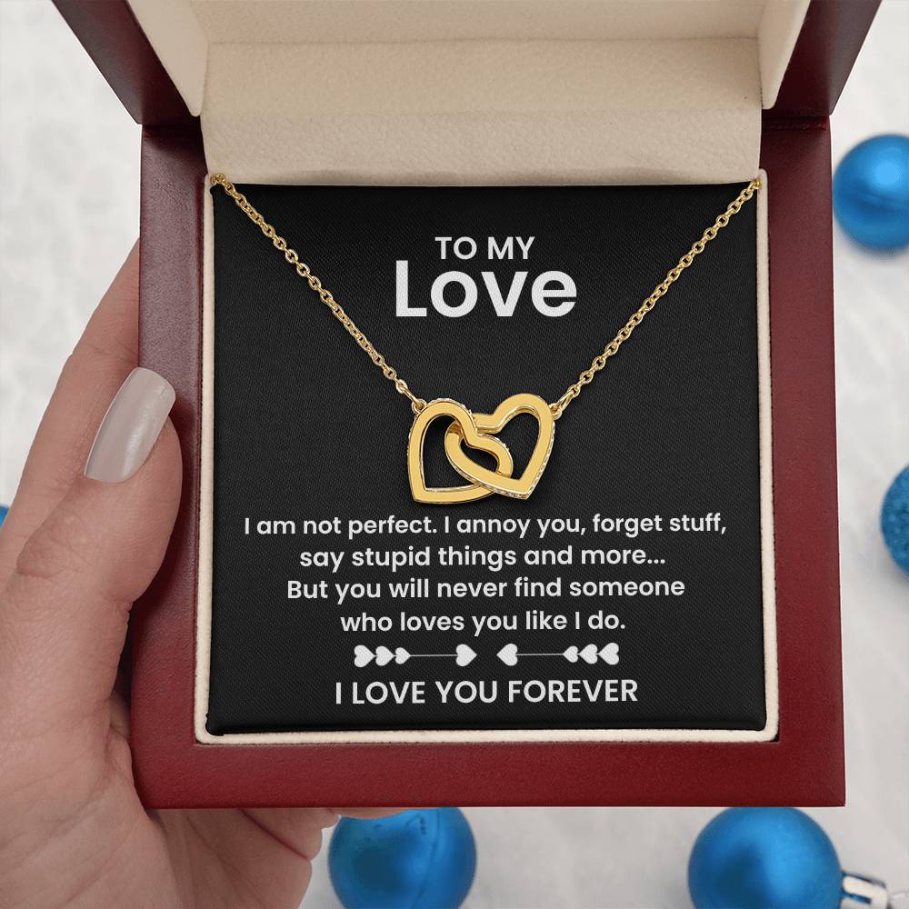 To My Love Necklace - Cherished Wife Gift from Husband for Valentine’s Day, Anniversary & Birthday - Interlocking Hearts Necklace