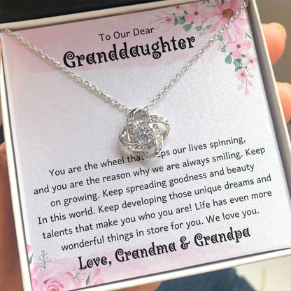 To Our Dear Granddaughter – Birthday & Graduation Gift Jewelry from Grandma & Grandpa – Love Knot Necklace