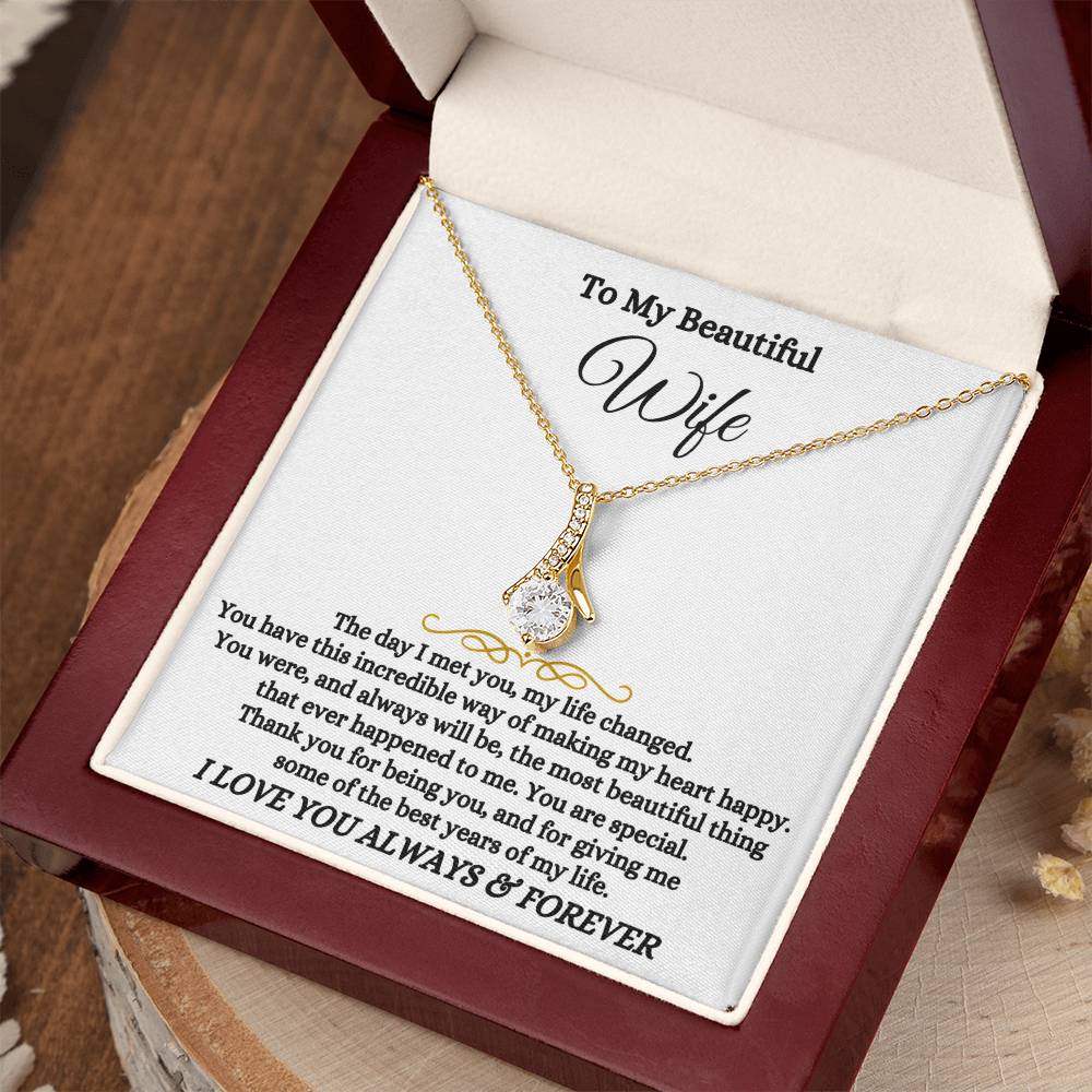 To My Beautiful Wife Necklace - Romantic Everyday Jewelry Gift from Husband for Birthday, Valentine’s Day & Just Because - Alluring Beauty Necklace