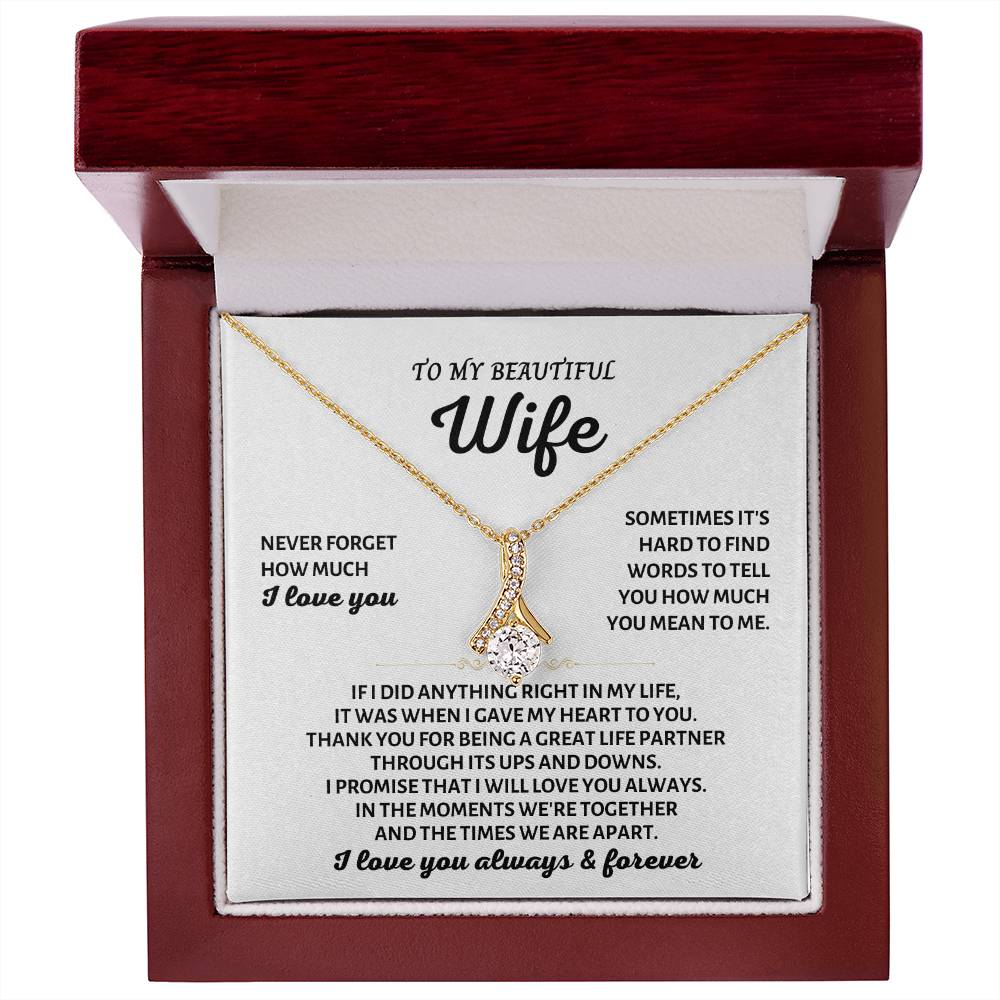 To My Beautiful Wife Necklace - Romantic Keepsake Jewelry Gift from Husband for Special Days & Valentine’s Love - Alluring Beauty Necklace
