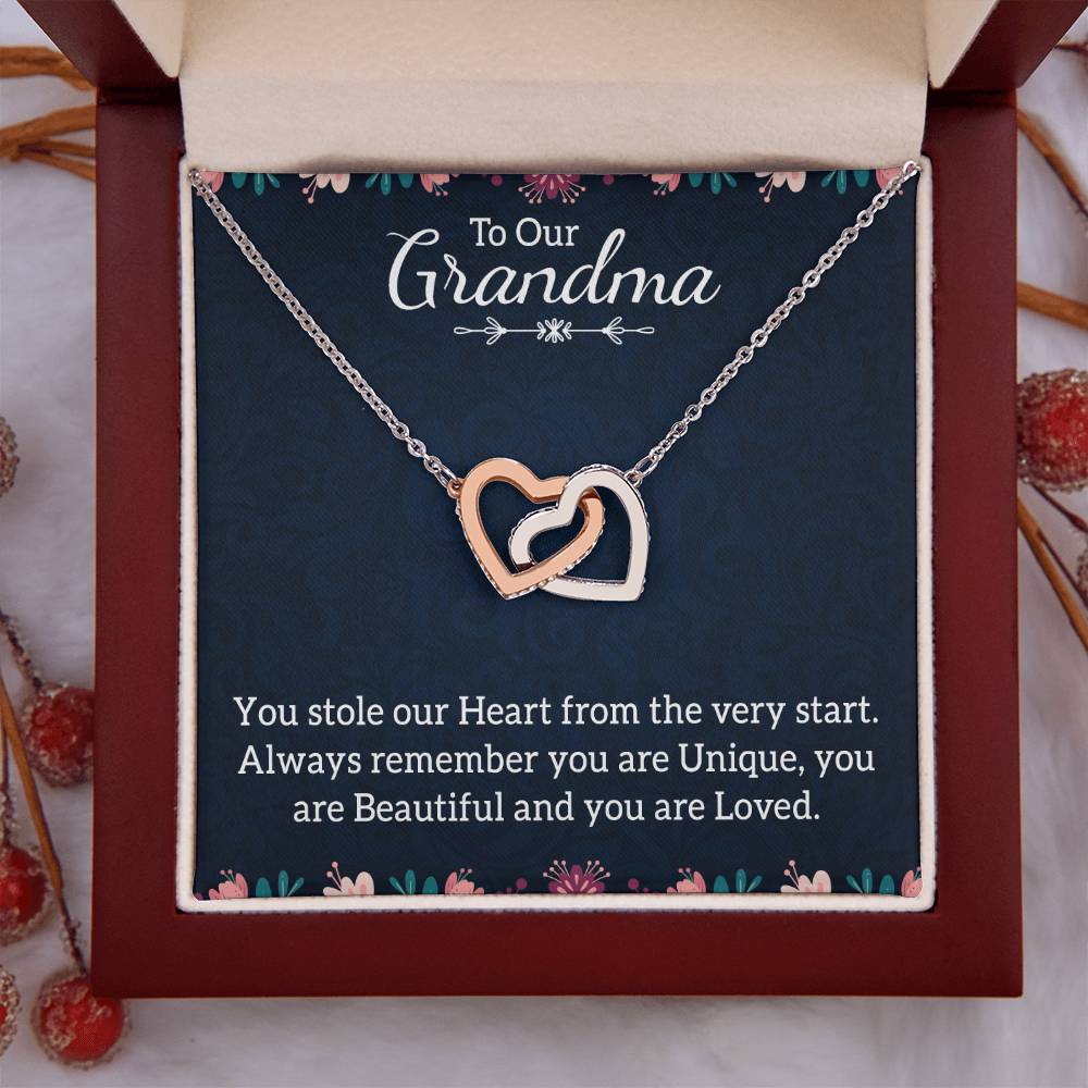 To Our Grandma Necklace - You stole our heart from the very start - Interlocking Hearts Necklace