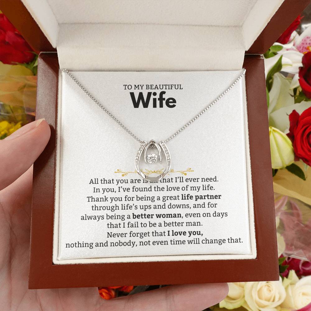To My Wife Necklace - Sweet Emotional Gift for Wife from Husband on Birthday, Anniversary & Valentine’s Day - Lucky In Love Necklace