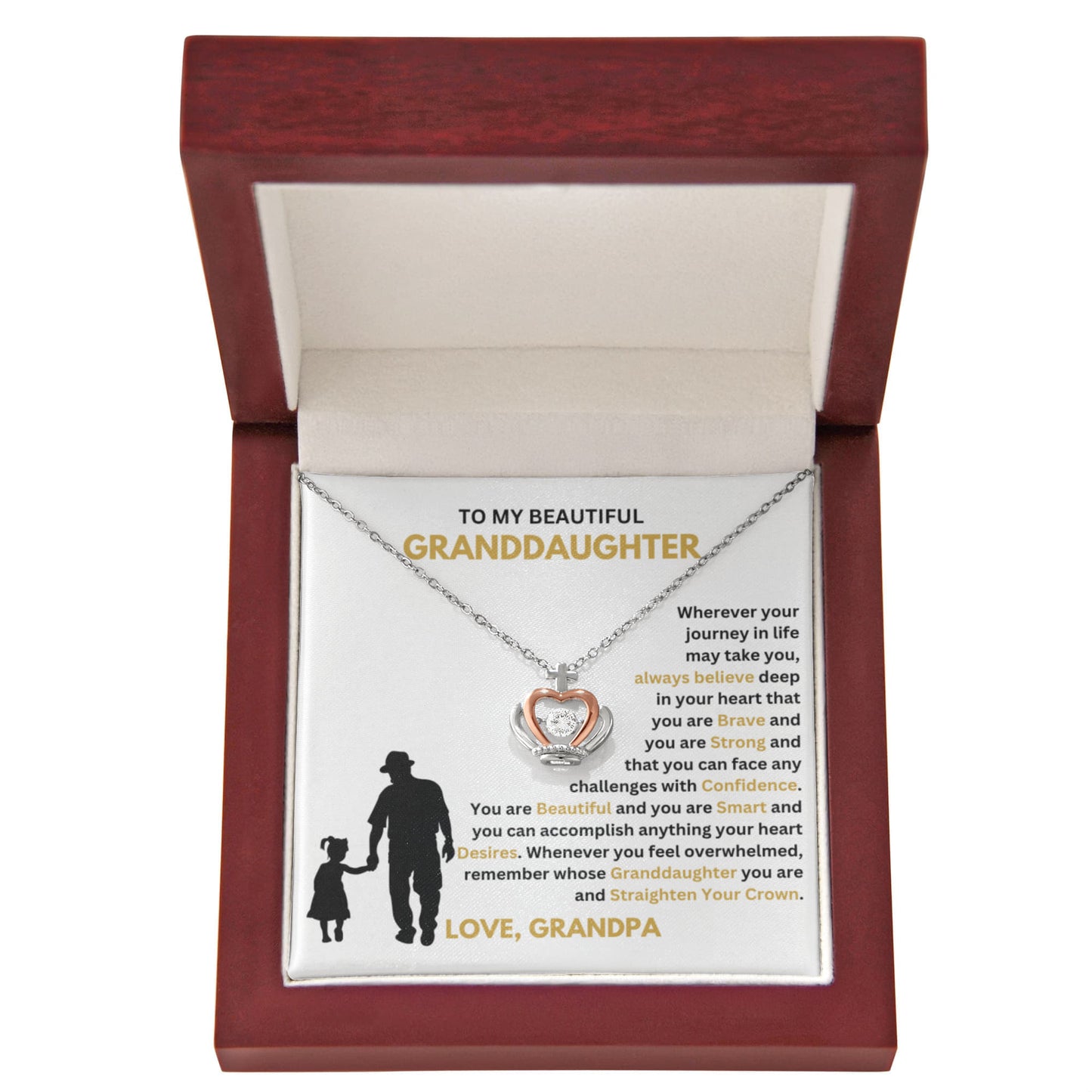 To My Granddaughter Necklace – Graduation & Christmas Gift from Grandpa – Crown Pendant Necklace