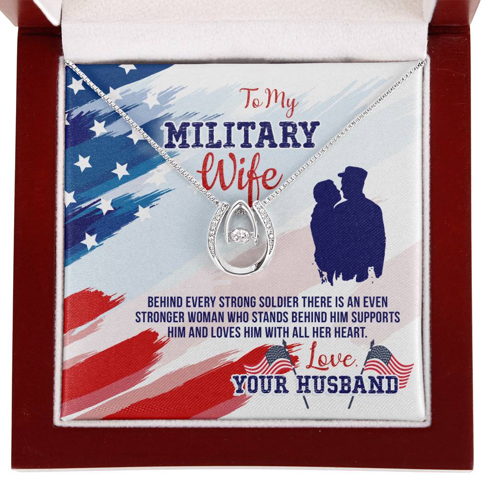To My Military Wife Necklace - Perfect Gift from Husband for Birthday, Christmas & Valentine’s Day - Lucky In Love Necklace