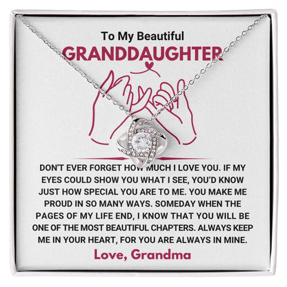 To My Granddaughter Necklace – Birthday, Graduation Jewelry for Granddaughter from Grandma – Love Knot Necklace