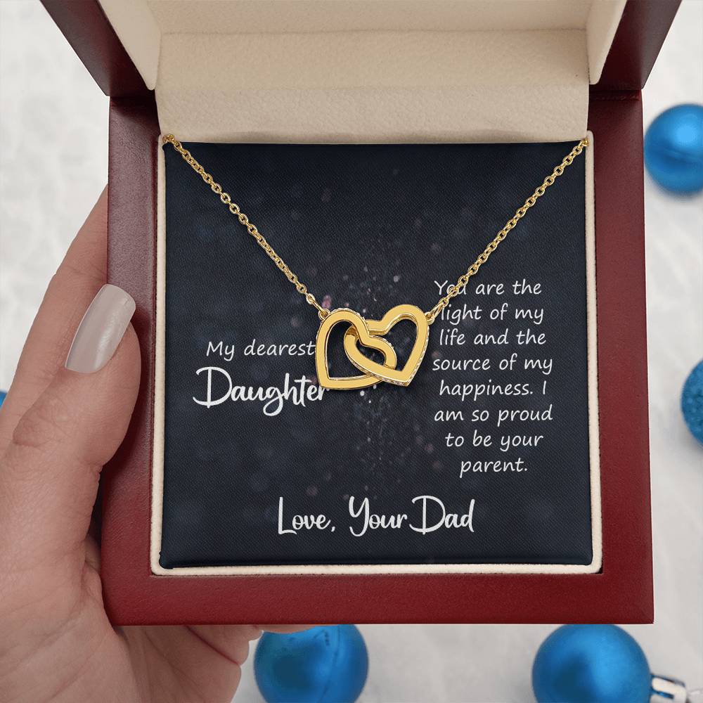 To My Daughter Necklace - Loving Gift for Daughter from Dad for Christmas, Proud Achievements & Special Days - Interlocking Hearts Necklace