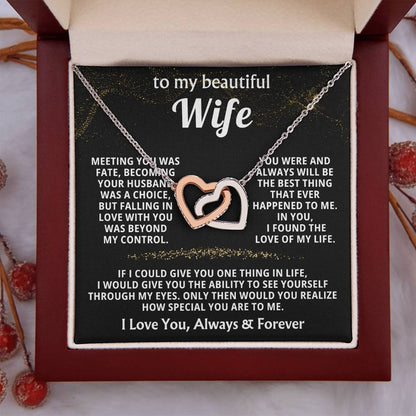 To My Wife Necklace - Forever Love Jewelry Gift from Husband for Birthday, Anniversary & Valentine’s Day - Interlocking Hearts Necklace