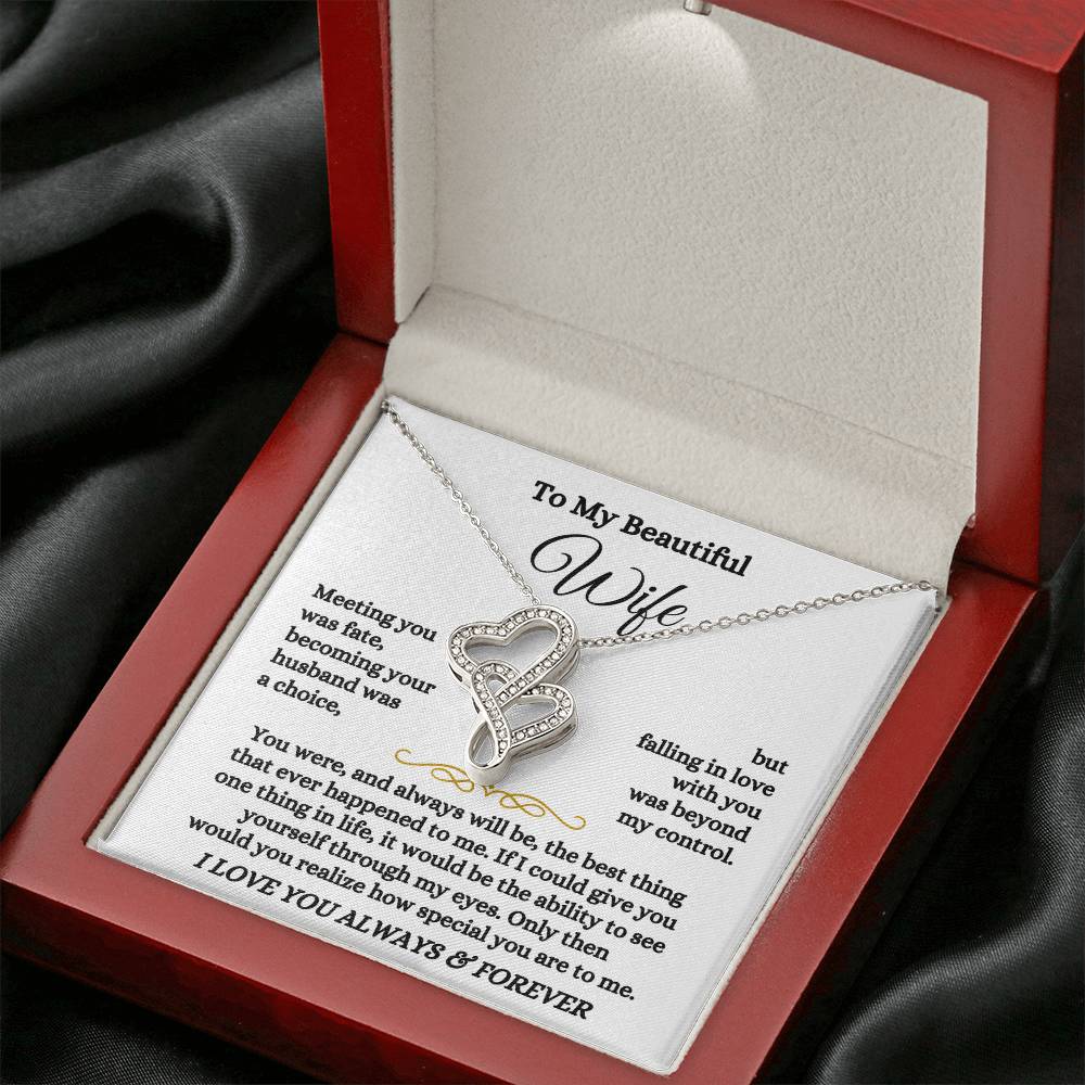 To My Beautiful Wife Necklace - Emotional Jewelry for Wife from Husband to Celebrate Love on Valentine’s Day & Beyond - Heart-to-heart Pendant Necklace
