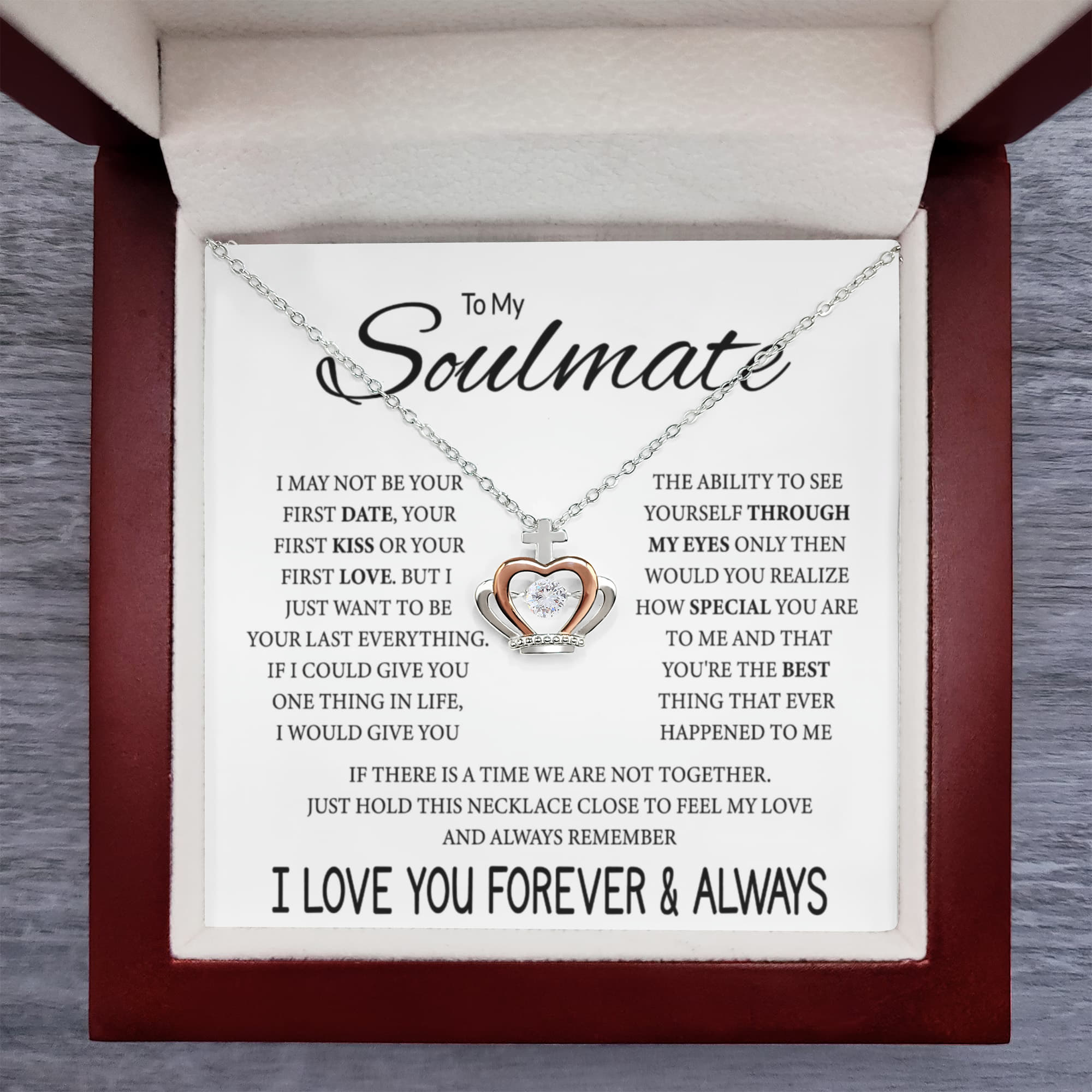 To My Soulmate Necklace - Heartfelt Gift for Her for Birthday & Romantic Days - Crown Pendant Necklace