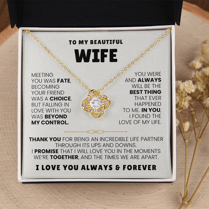 To My Wife Necklace - Emotional Jewelry for Wife from Husband to Celebrate Love on Valentine’s Day & Beyond - Love Knot Necklace