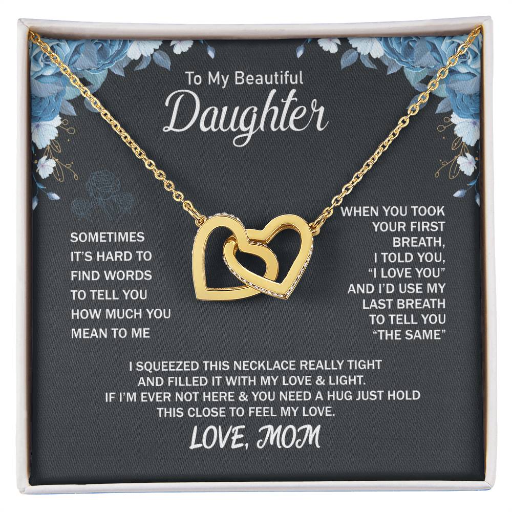 To My Daughter Necklace - Beautiful Jewelry for Christmas & Mother Daughter Love - Interlocking Hearts Necklace
