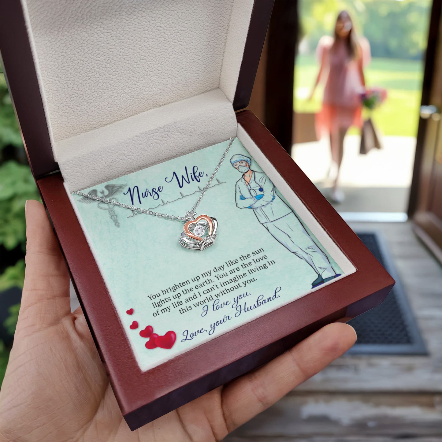 To My Nurse Wife Necklace - Sweet Romantic Jewelry for Wife - Crown Pendant Necklace