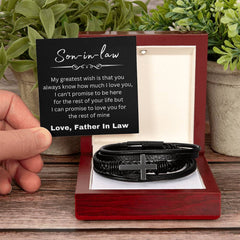 Meaningful Son-in-Law Bracelet Gift, Cross Leather Band with Love Message, Gifts For Son-in-Law, To My Son-in-Law
