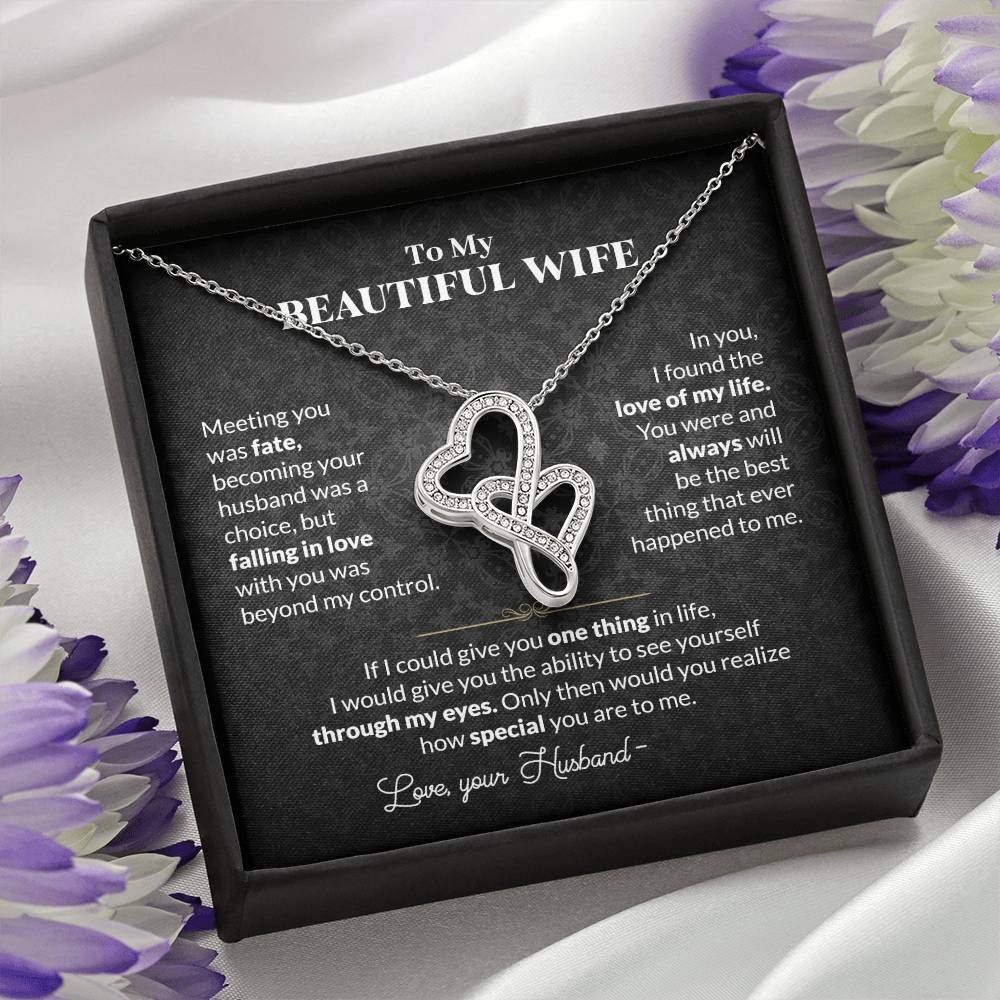 To My Wife Necklace - Best Loving Jewelry Gift for Valentine’s Day, Anniversaries & Romantic Surprises - Heart-to-heart Pendant Necklace