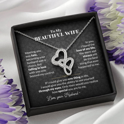To My Wife Necklace - Best Loving Jewelry Gift for Valentine’s Day, Anniversaries & Romantic Surprises - Heart-to-heart Pendant Necklace