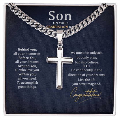 Graduation Gift for Son - Congratulations - Artisan Cross with Cuban Link Chain