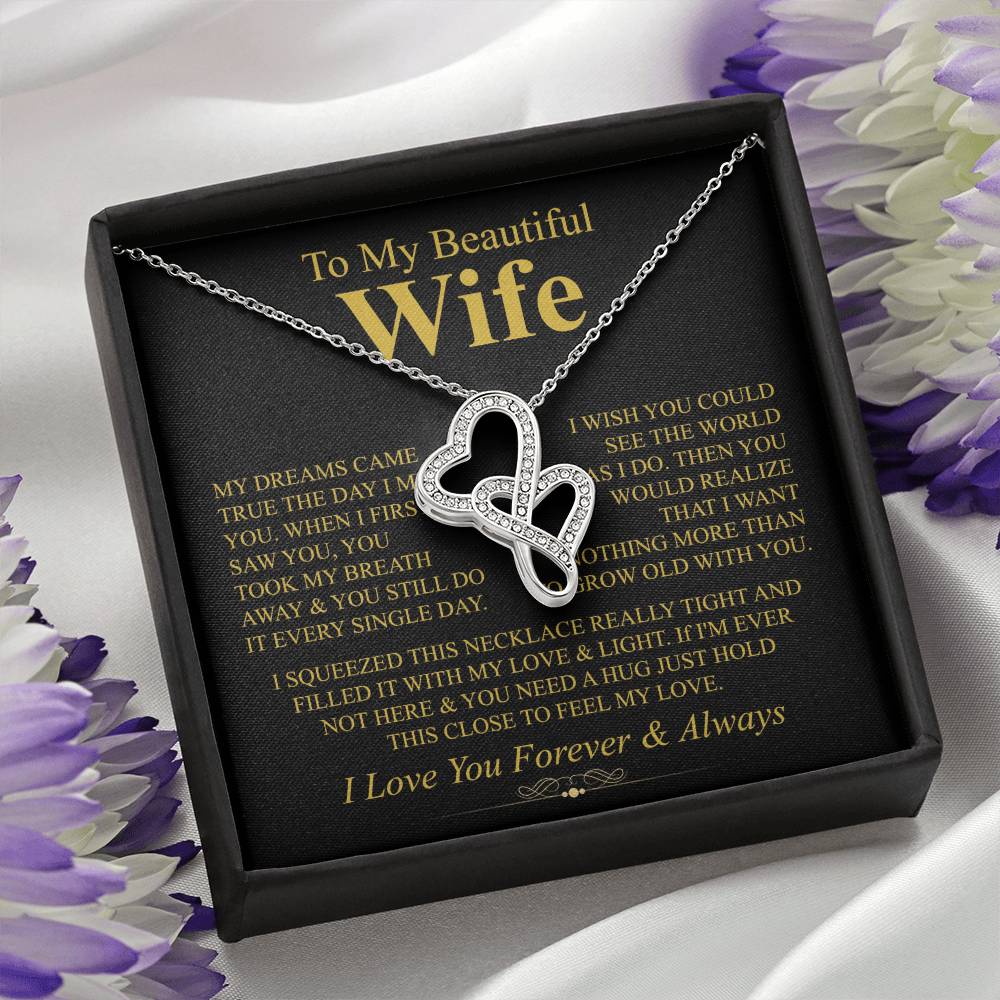 To My Wife Necklace - Husband to Wife Jewelry for Romantic Valentine’s Day, Birthday & Anniversary Gifts - Heart-to-heart Pendant Necklace
