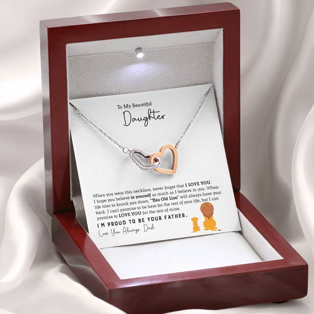 To My Daughter Necklace - Beautiful Daughter Jewelry for Birthday & Proud Dad Moments - Interlocking Hearts Necklace