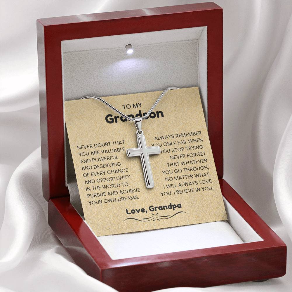 To My Grandson - Gift for Grandson from Grandpa - I will always love you - Artisan Cross Necklace