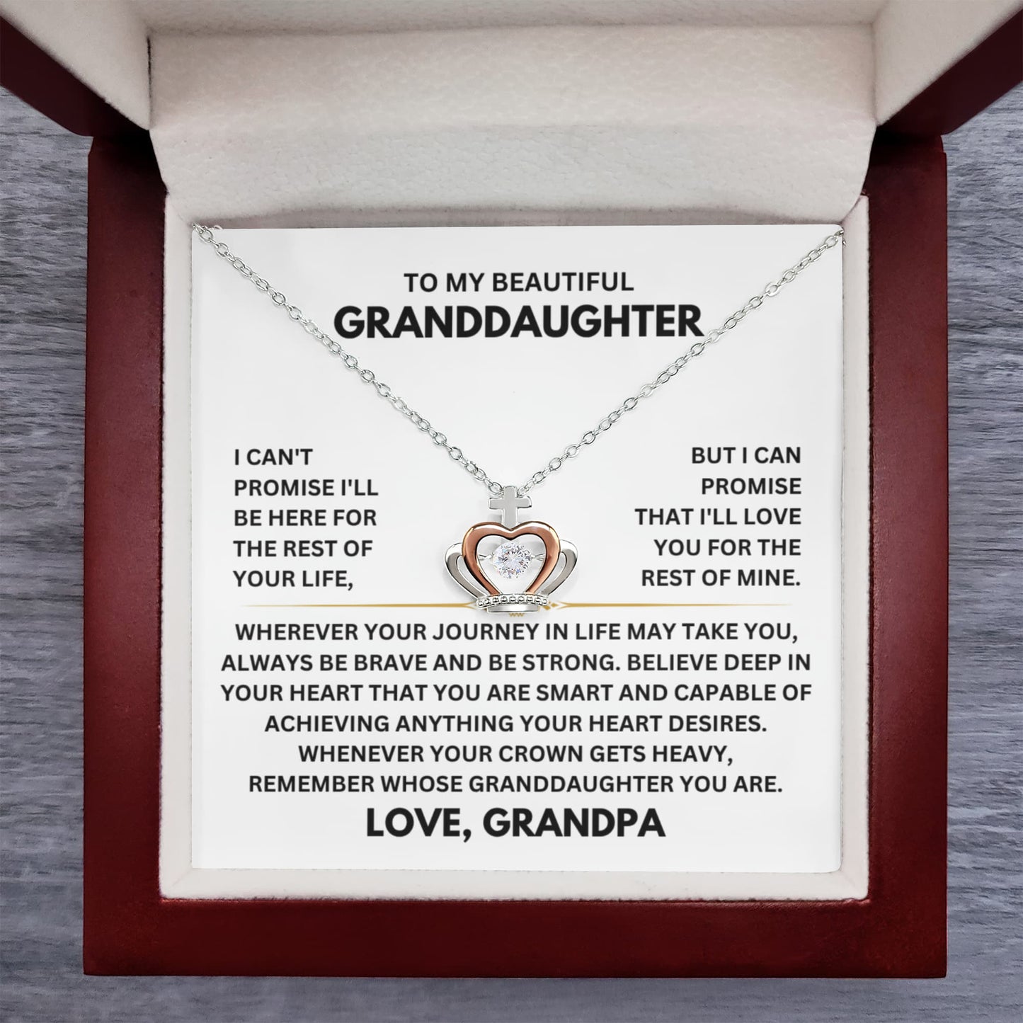 To My Granddaughter Necklace – Holiday Gift for Granddaughter Graduation from Grandpa – Crown Pendant Necklace